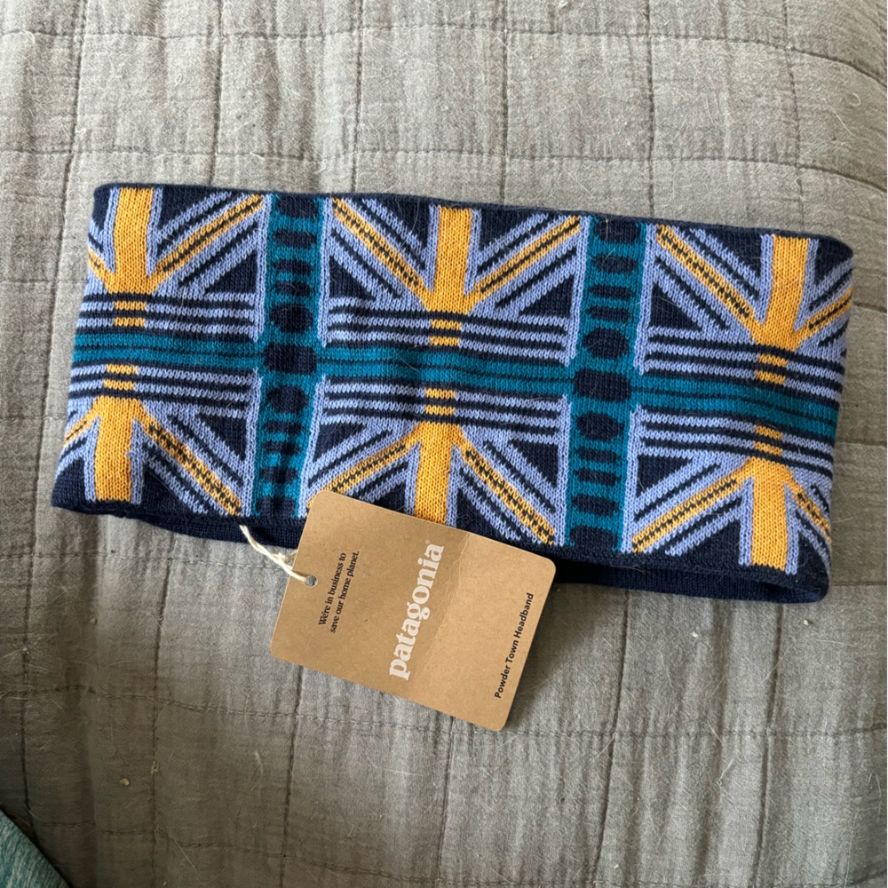 Patagonia Navy Teal Yellow Geometric Knit Headband